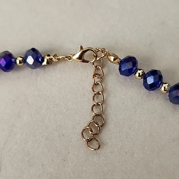 AB Blue Glass Bead Double Strand Necklace - Picture 8 of 9